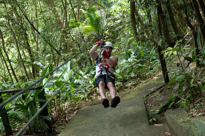 Jeep & Zipline Adventure in St. Lucia - Getting geared up above the rainforest