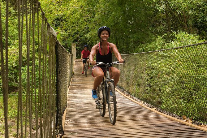 Rainforest Cycling Adventure in St. Lucia - Treetop Adventure Park: water, equipment, and a quick reset