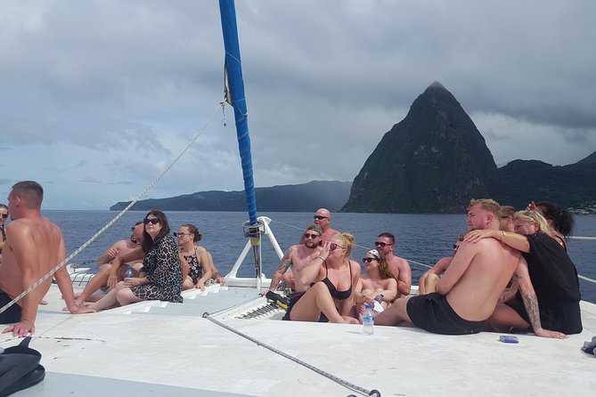 St. Lucia Land and Sea Tour - The short boat ride and the Pitons from the water